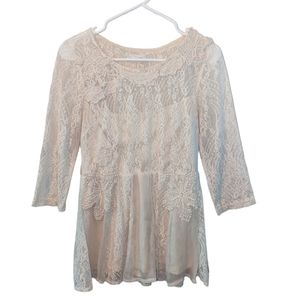 A'Reve Boho Lace Flounced Peplum Top Small